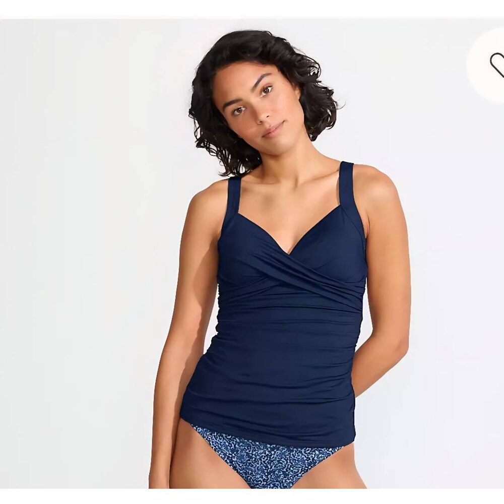 NWT Lands’ End Navy Ruched Tankini Top XL Built-In Bra